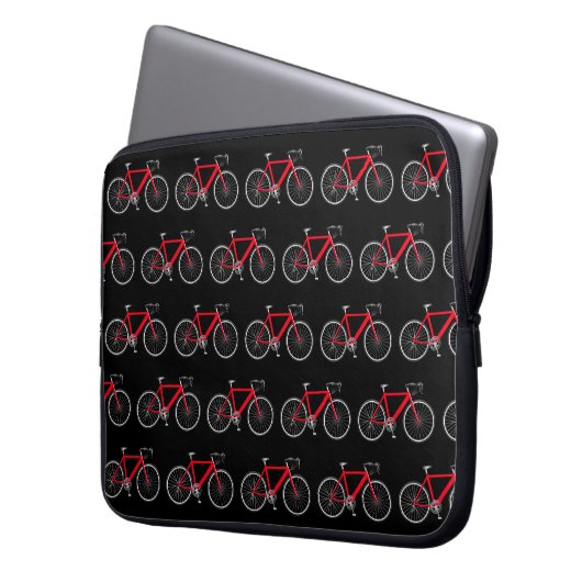 Rotes Fahrrad auf Schwarz Laptopschutzhülle (Vorderseite Links)
