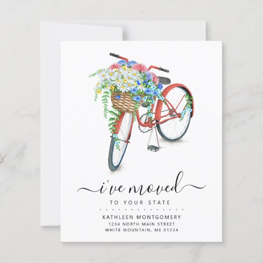 Rotes Fahrrad Floral Basket Budget Moving Card (Vorderseite)