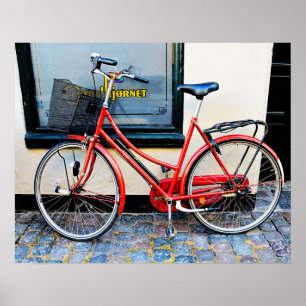Rotes Fahrrad, Kopenhagen, Dänemark Poster