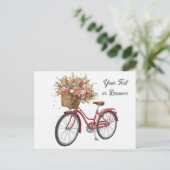 Rotes Fahrrad mit Blume Basket Vintag Postkarte (Stehend Vorderseite)