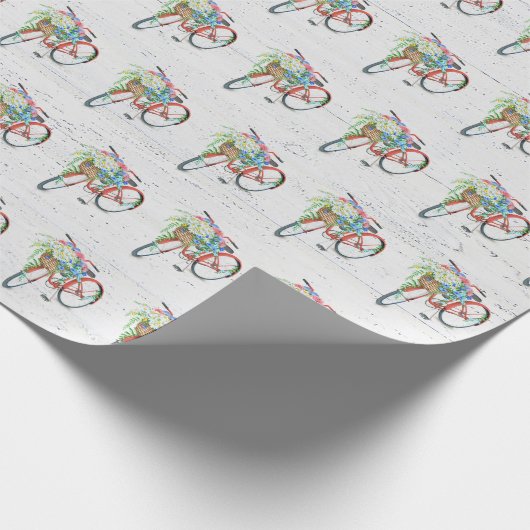 Rotes Fahrrad mit Blume-Korb Geschenkpapier (Ecke)