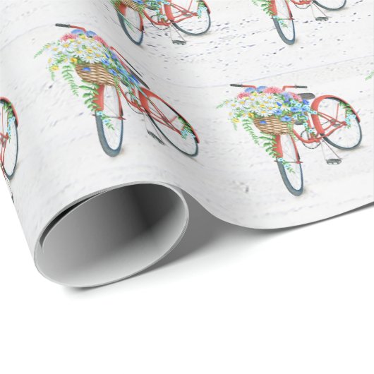 Rotes Fahrrad mit Blume-Korb Geschenkpapier (Rolleneckpunkt)