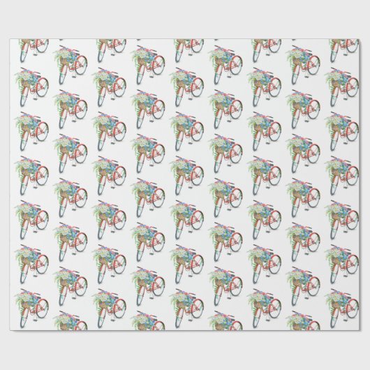 Rotes Fahrrad mit Blume-Korb Geschenkpapier (Flach)
