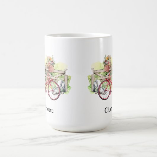 Rotes Fahrrad mit Blume Wasserfarbe Personalisiert Kaffeetasse (Mittel)