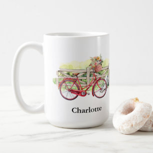Rotes Fahrrad mit Blume Wasserfarbe Personalisiert Kaffeetasse