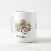 Rotes Fahrrad mit Blume Wasserfarbe Personalisiert Kaffeetasse (Vorderseite Links)
