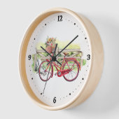 Rotes Fahrrad mit Blume Wasserfarbe Uhr (Winkel)
