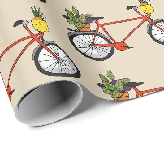 Rotes Fahrrad mit grüner Pflanze Geschenkpapier (Rolleneckpunkt)