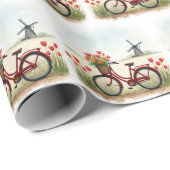 Rotes Fahrrad mit holländischen Tulips Geschenkpapier (Rolleneckpunkt)