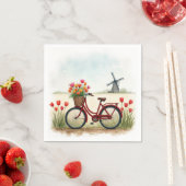 Rotes Fahrrad mit holländischen Tulips Serviette (Beispiel)