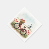 Rotes Fahrrad mit holländischen Tulips Serviette (Ecke)