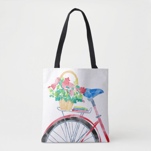 Rotes Fahrrad mit Korb der Blumen Tasche (Vorderseite)