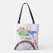 Rotes Fahrrad mit Korb der Blumen Tasche (Rückseite)