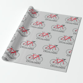 Rotes Fahrrad mit Text des Zykologen auf Grayr Geschenkpapier