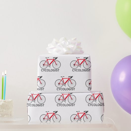 Rotes Fahrrad mit Text des Zykologen auf Weiß Geschenkpapier (Partygeschenke)