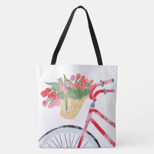 Rotes Fahrrad mit Tulpe-Taschen-Tasche Tasche