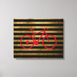 Rotes Fahrrad und goldene/schwarze Streifen Leinwanddruck