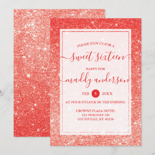Rotes falsches Glitter Elegant Sweet 16 Geburtstag Einladung