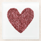 Rotes falsches Strickherz Glasuntersetzer (Vorderseite)