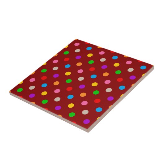 Rotes farbenfrohes Regenbogen-Punkte-Design Fliese (Seite)