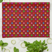 Rotes farbenfrohes Regenbogen-Punkte-Design Geschirrtuch (Gefaltet)