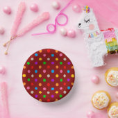 Rotes farbenfrohes Regenbogen-Punkte-Design Pappteller (Party)