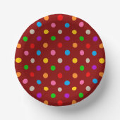 Rotes farbenfrohes Regenbogen-Punkte-Design Pappteller (Vorderseite)