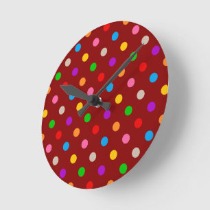Rotes farbenfrohes Regenbogen-Punkte-Design  Runde Wanduhr