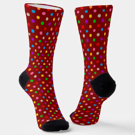 Rotes farbenfrohes Regenbogen-Punkte-Design Socken (Gewinkelt)