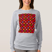 Rotes farbenfrohes Regenbogen-Punkte-Design T-Shirt (Vorderseite)