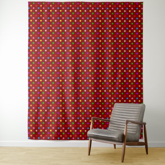Rotes farbenfrohes Regenbogen-Punkte-Design Wandteppich (Beispiel)