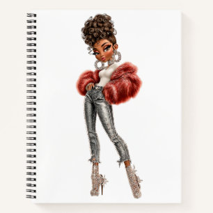 Rotes Fell-Glamour-Girl-Spiral-Notizbuch Notizblock