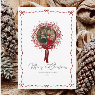 Rotes festliches Familienfoto-Weihnachtskarte Feiertagskarte