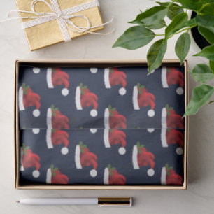 Rotes festliches Weihnachtsmann-Hut auf blauem Mus Seidenpapier