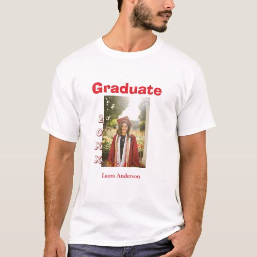 Rotes fettes Foto Abschluss Name Klasse Text T-Shirt (Vorderseite)