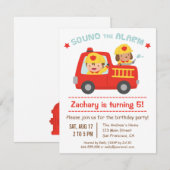 Rotes Feuer-LKW, niedlicher Hund und Einladung (Vorne/Hinten)