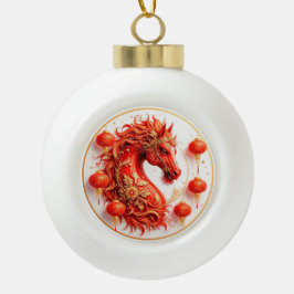 Rotes Feuerpferd - Neujahrsfeier 2026 - Design Keramik Kugel-Ornament