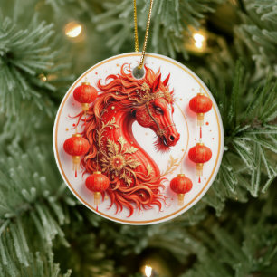 Rotes Feuerpferd - Neujahrsfeier 2026 - Design Keramik Ornament