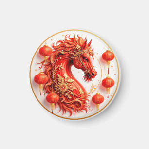 Rotes Feuerpferd - Neujahrsfeier 2026 - Design Magnet