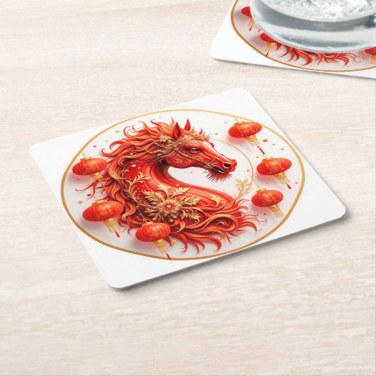 Rotes Feuerpferd - Neujahrsfeier 2026 - Design Rechteckiger Pappuntersetzer (angewinkelt)