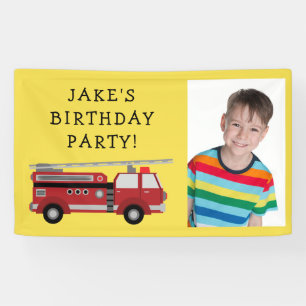 Rotes Feuerwehrauto Gelbes Kindergeburtstagsfoto Banner