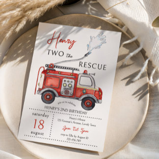 Rotes Feuerwehrauto Two The Rescue 2. Geburtstag Einladung