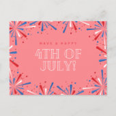 Rotes Feuerwerk 4. Juli Postkarte (Vorderseite)