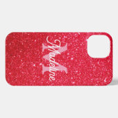 Rotes feuriges glitzerndes Monogramm    iPhone Hülle (Rückseite (Horizontal))