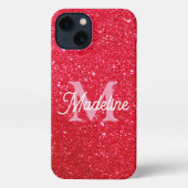 Rotes feuriges glitzerndes Monogramm    iPhone Hülle (Rückseite)