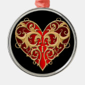 Rotes Filigree Herz Rund Ornament (Vorne)