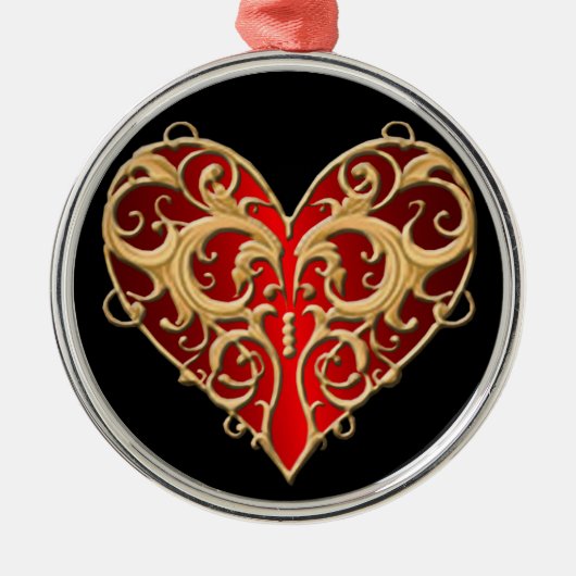 Rotes Filigree Herz Rund Ornament (Vorne)