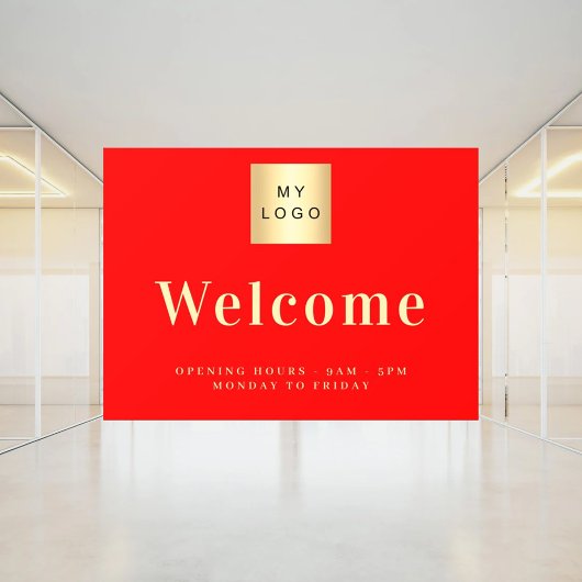 Rotes Firmenlogo Begrüßung Fensteraufkleber