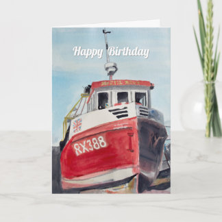 Rotes Fischerboot zum Geburtstag Karte
