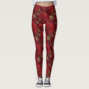 Rotes Fitnessstudio Dahlien Ästhetische Feiertags- Leggings